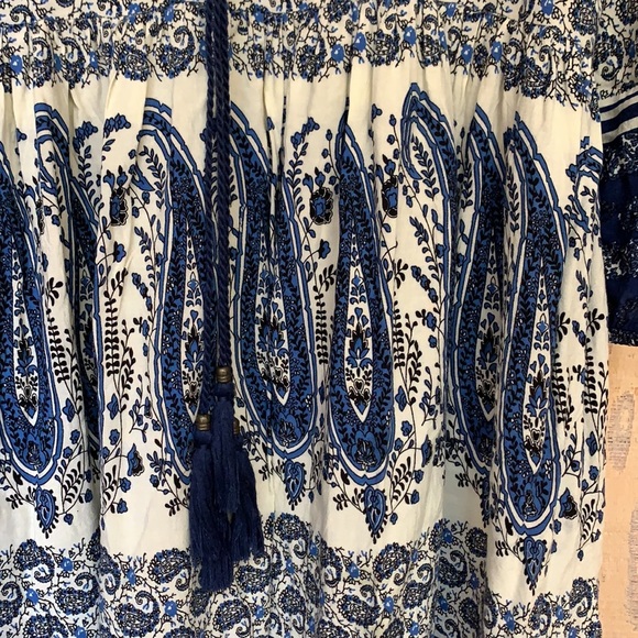 En Creme Anthro Embroidered Boho Blue Paisley Festival Tunic Dress L - Picture 3 of 6